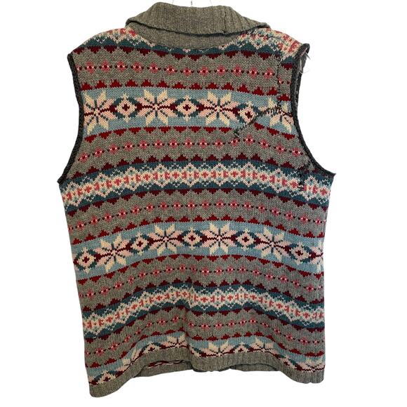 L.L. Bean Fair Isle Vest Womens Large Gray Multicolor Lambs Wool Full Zip Nordic - Picture 3 of 6